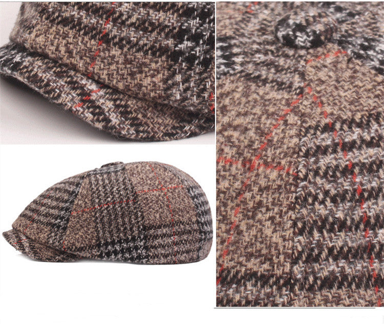 Autumn Winter Men's Plaid Beret Cap Thickened Hat