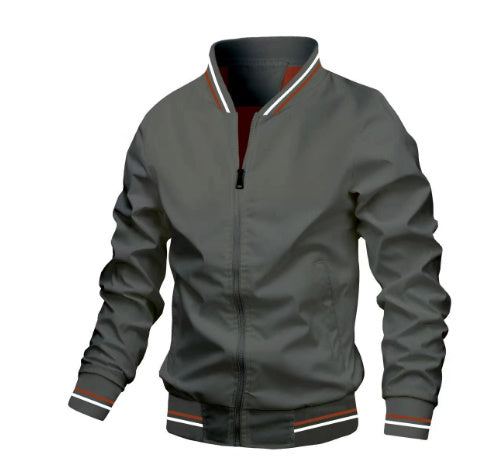 Men's Striped Zip-up Jacket - Casual Sports Outerwear with Pockets for Spring and Fall