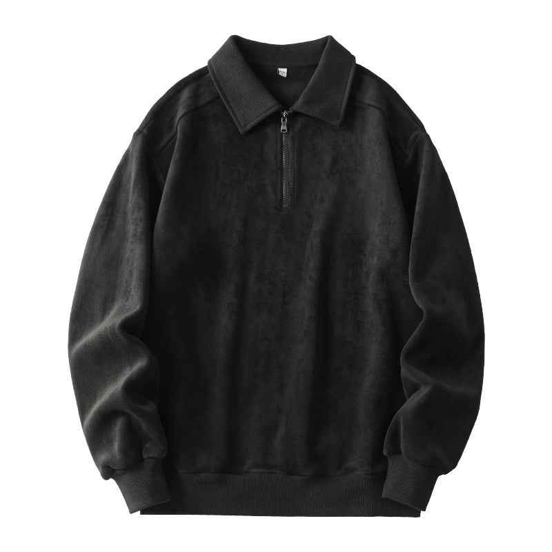 Fashion Lapel Men's Fleece Half-Zip Sweatshirt Winter Warm Long Sleeve Top