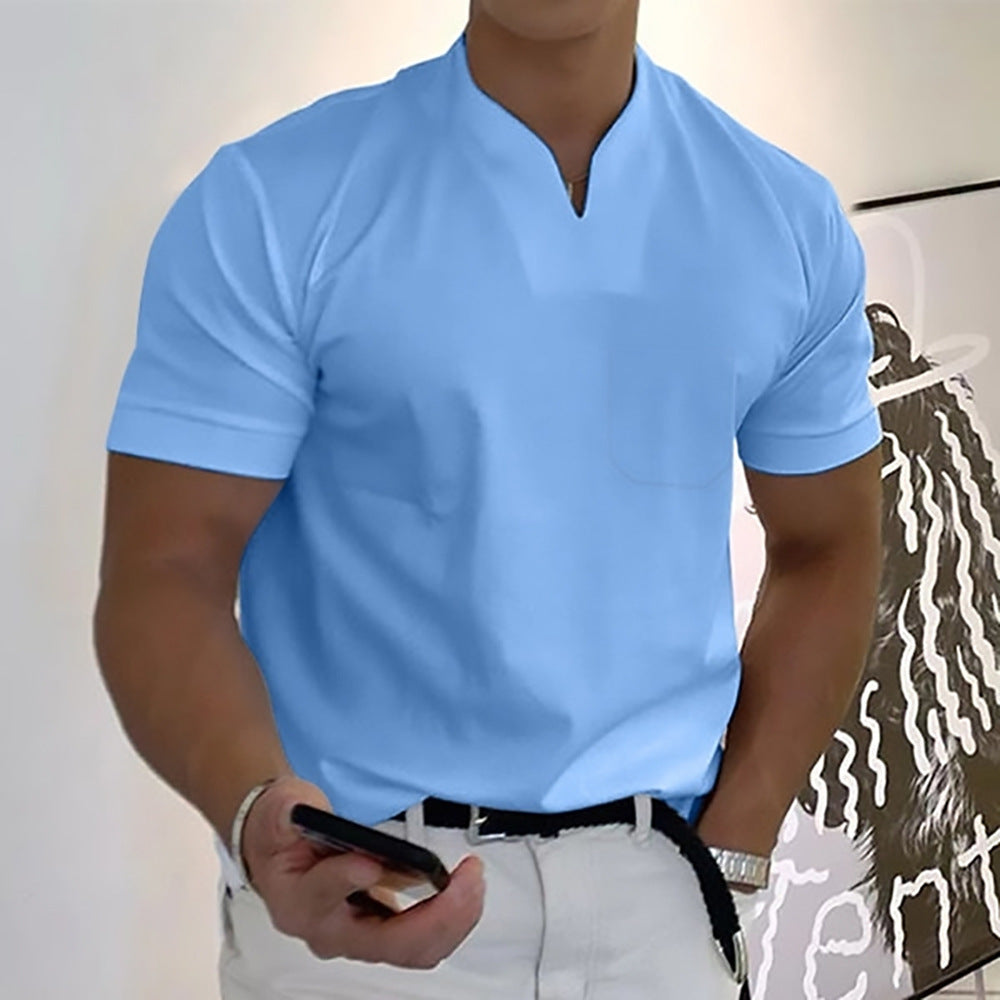 Summer Short Sleeve Shirt Men Fitness Plus Size Sports T-Shirt Elastic Cotton Pocket - TWENTY ONE SEVEN