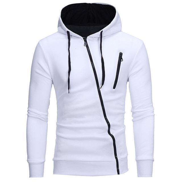 Diagonal Zipper Hooded Sweater Solid Color for Men
