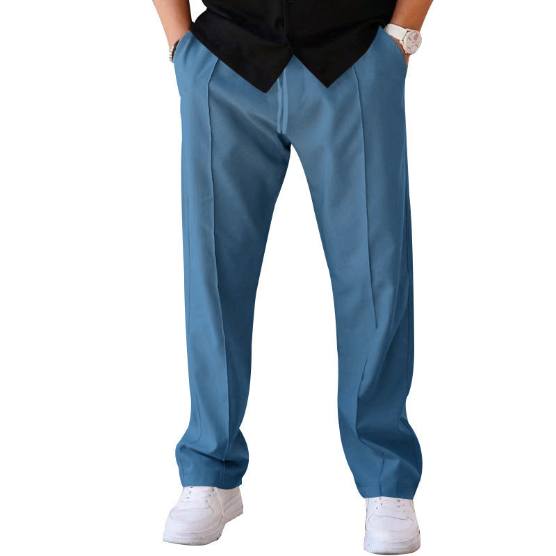 Men's Casual Loose Trousers Sports Straight Pants with Drawstring Design