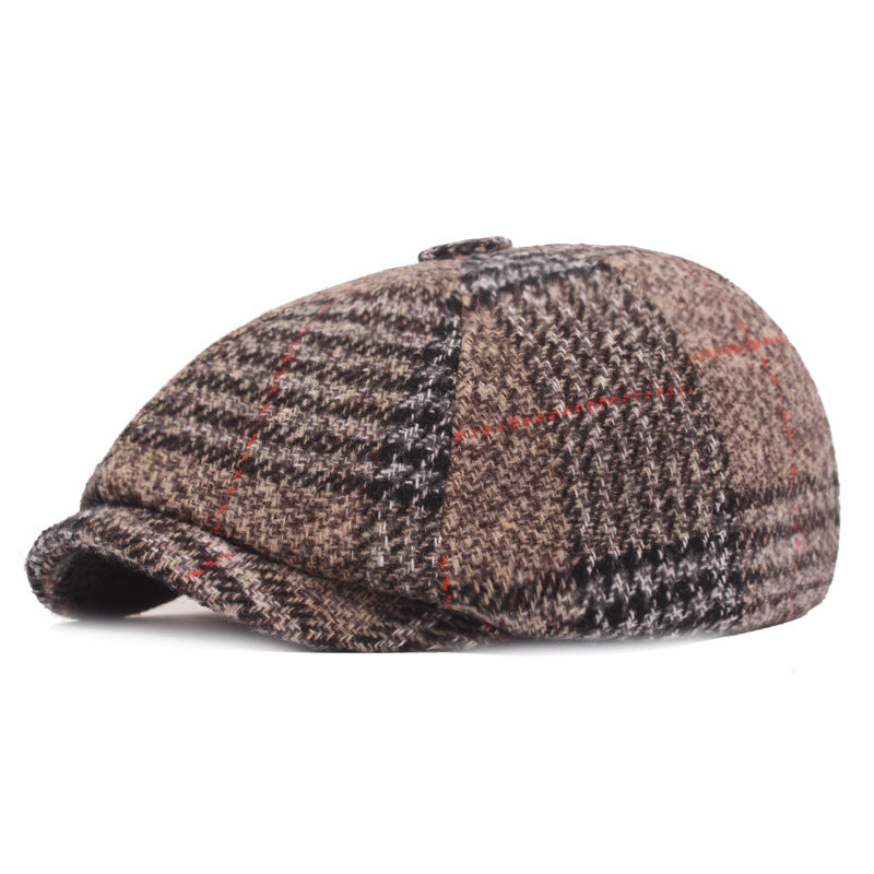 Autumn Winter Men's Plaid Beret Cap Thickened Hat