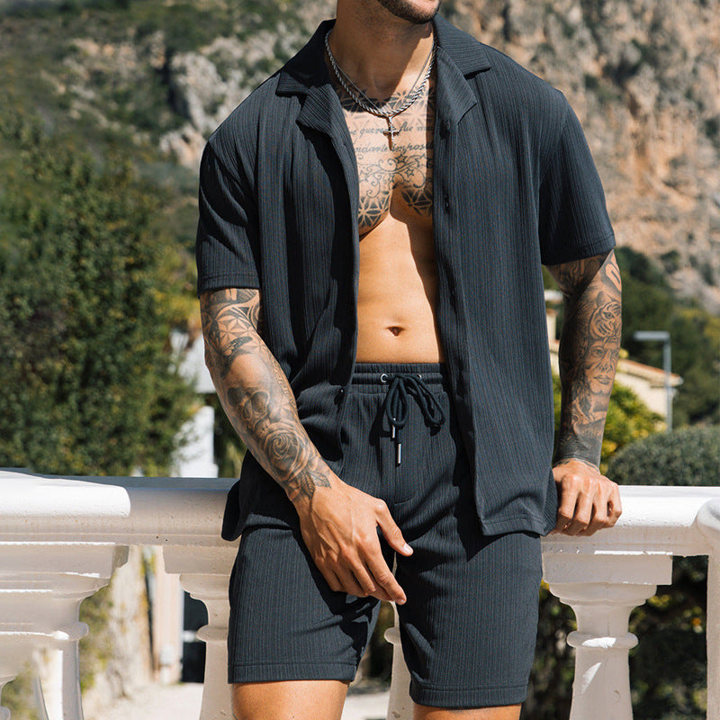 Men's Two Piece Set Short Sleeve Lapel Button Shirts And Shorts Beach Style Suits Men Summer Fashion Clothing Streetwear - TWENTY ONE SEVEN