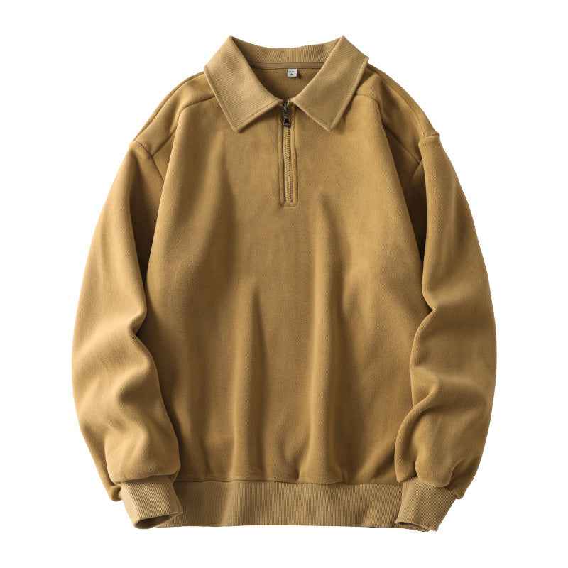 Fashion Lapel Men's Fleece Half-Zip Sweatshirt Winter Warm Long Sleeve Top