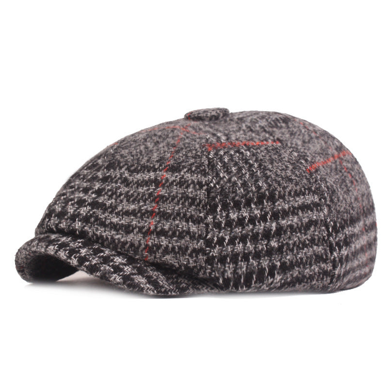 Autumn Winter Men's Plaid Beret Cap Thickened Hat