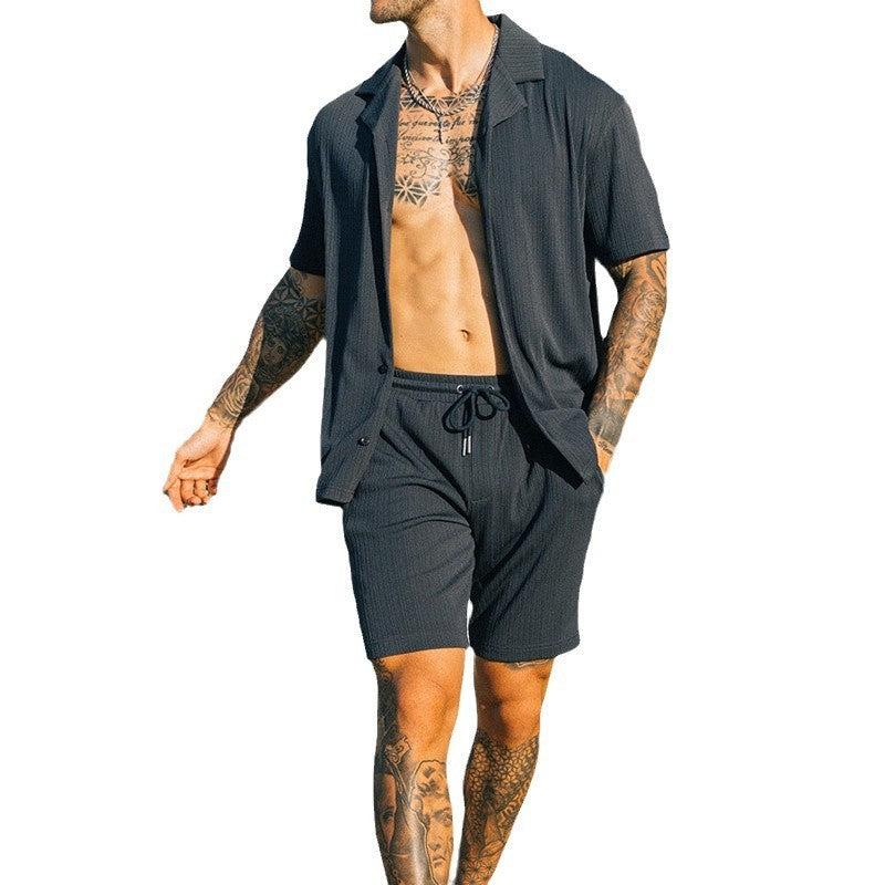 Men's Two Piece Set Short Sleeve Lapel Button Shirts And Shorts Beach Style Suits Men Summer Fashion Clothing Streetwear - TWENTY ONE SEVEN