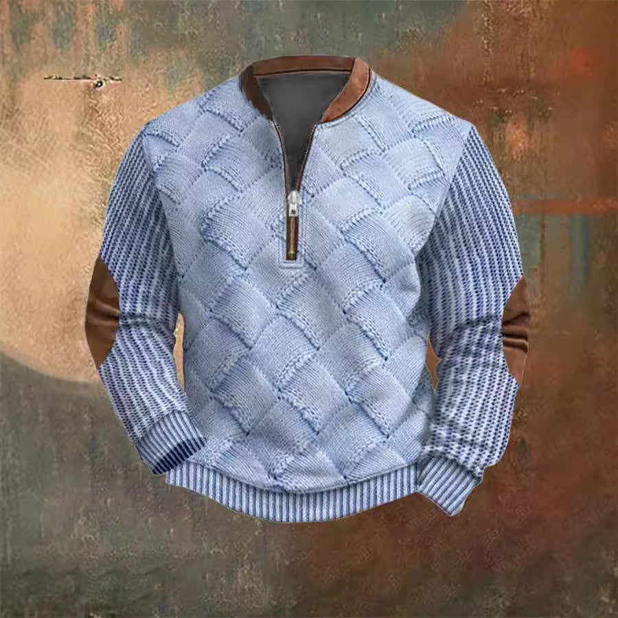 Autumn Winter Men's Zippered Sweater with Digital Printing