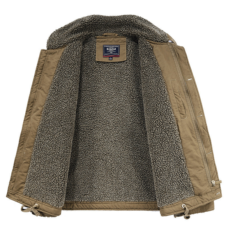 Lamb Wool Coat Men's Fleece Lined Padded Warm Cotton Jacket - Perfect for Winter