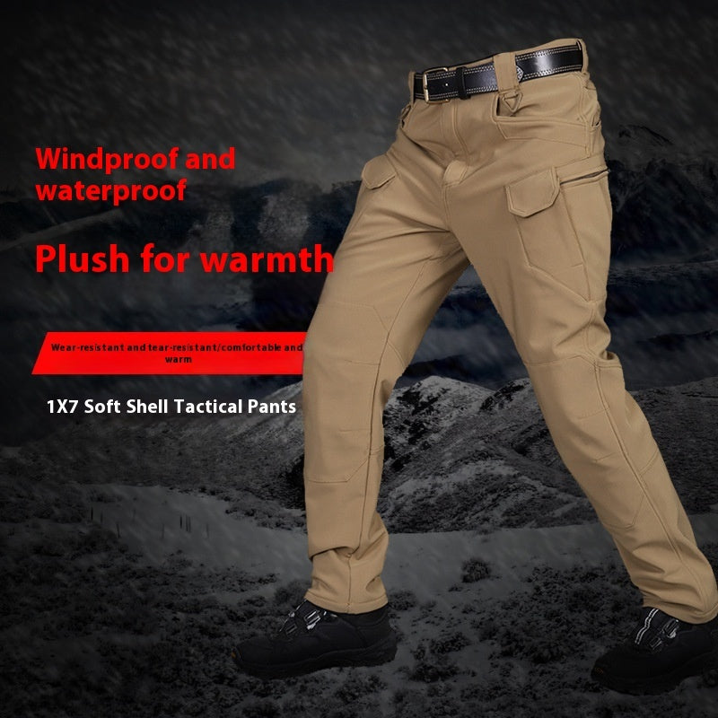 Winter Tactical Pants Men's Waterproof Fleece-lined Soft Shell Shark Skin