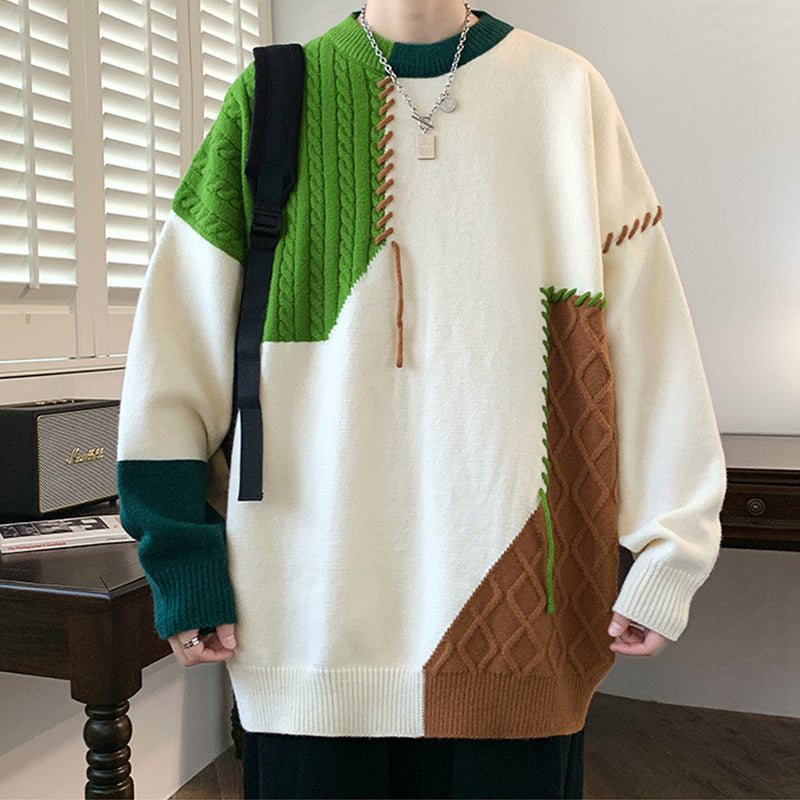 Colorblock Pullover Sweater Winter Fashion Long Sleeve Top Men's Clothing - TWENTY ONE SEVEN