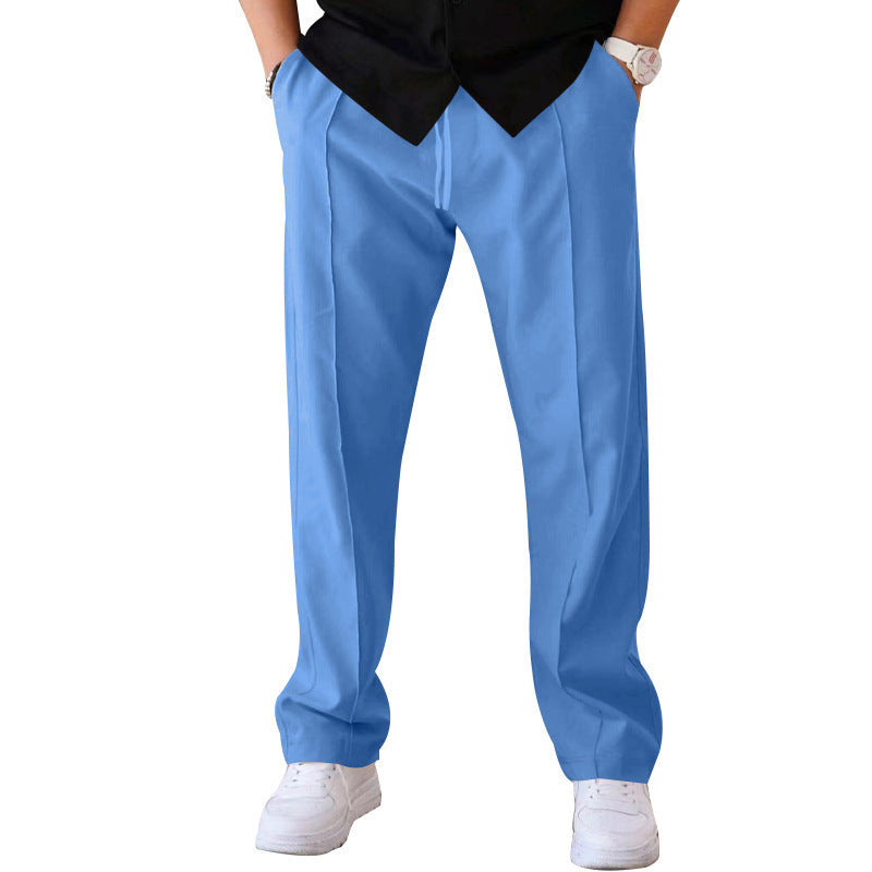 Men's Casual Loose Trousers Sports Straight Pants with Drawstring Design