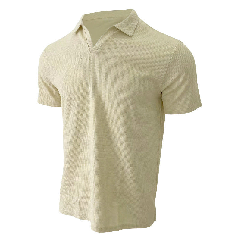 Polo Shirt Lapel V-neck Waffle Short Sleeve Men's T-shirt - TWENTY ONE SEVEN