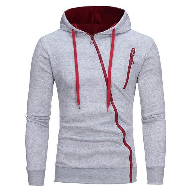 Diagonal Zipper Hooded Sweater Solid Color for Men