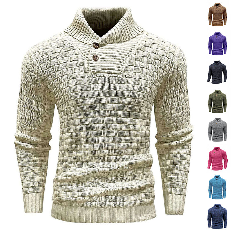 Men's Slim Turtleneck Sweater With Button Design Fashion Casual Solid Color Pullover Top Clothing - TWENTY ONE SEVEN