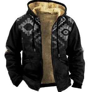 Men's Plaid Hooded Jacket Winter Thickened Cotton-Padded Coat Warm Clothing