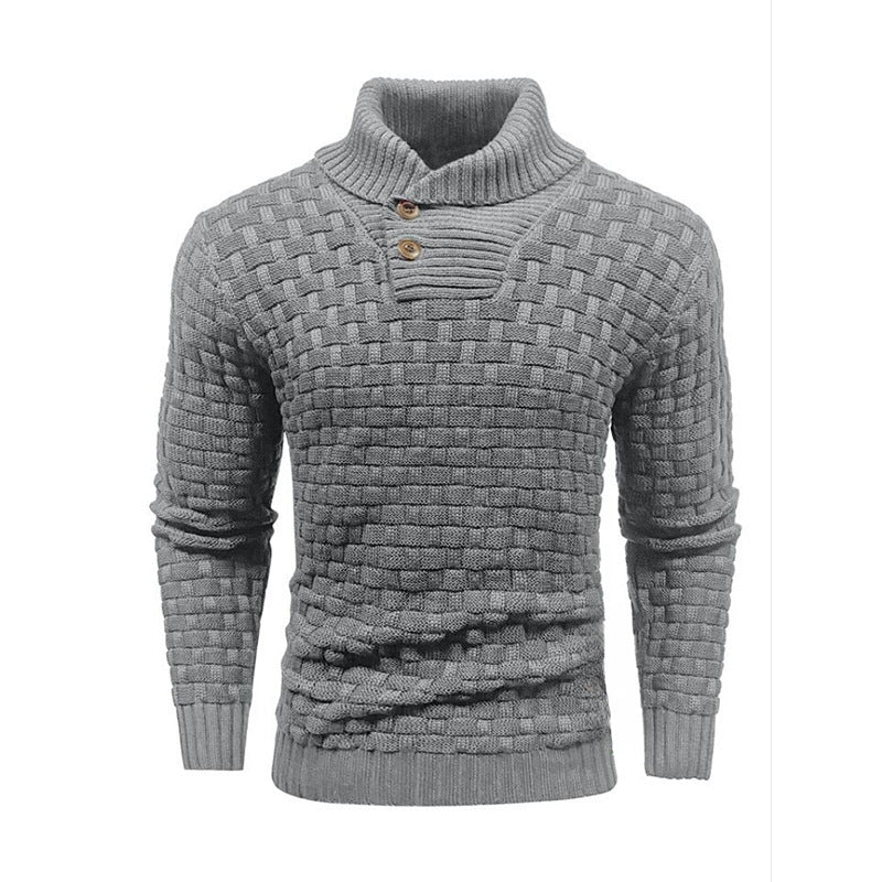 Men's Slim Turtleneck Sweater With Button Design Fashion Casual Solid Color Pullover Top Clothing - TWENTY ONE SEVEN