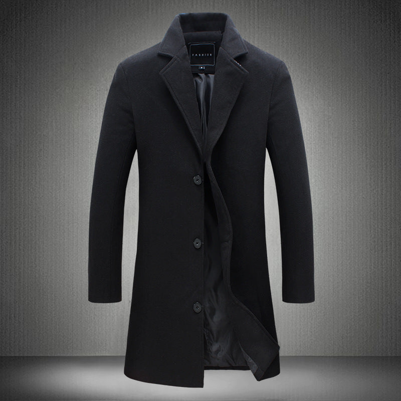 Autumn Winter Mens Woolen Coats Solid Color Casual Business Wear