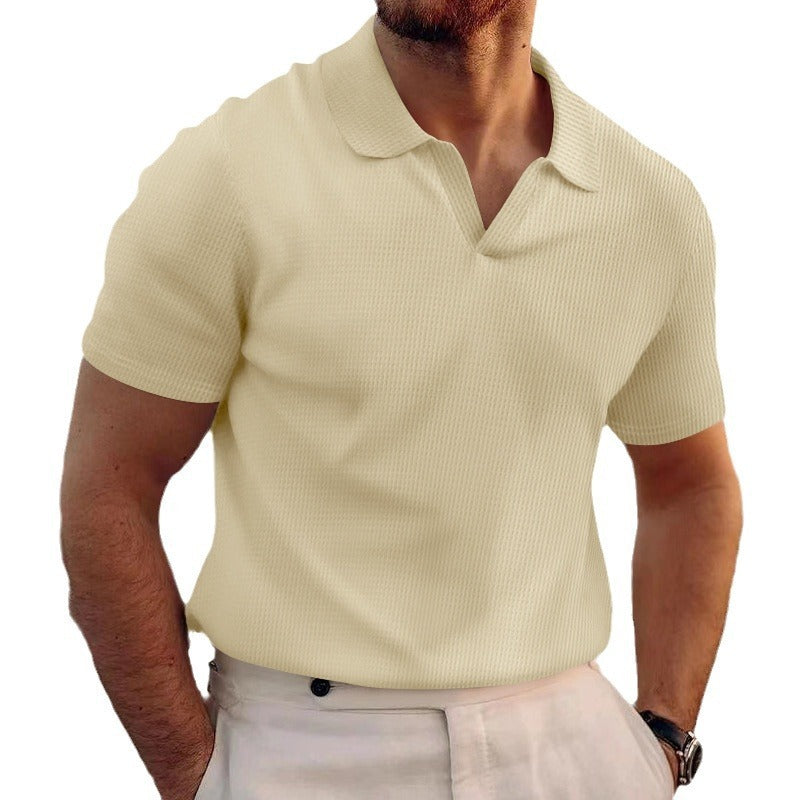 Polo Shirt Lapel V-neck Waffle Short Sleeve Men's T-shirt - TWENTY ONE SEVEN