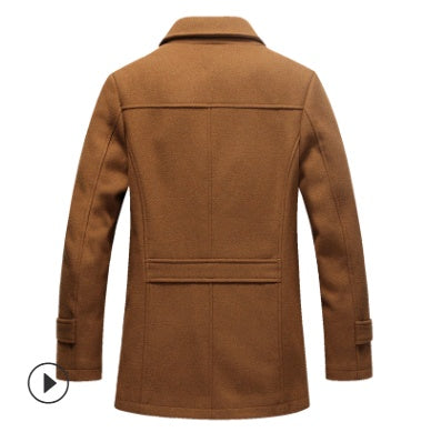 Autumn Winter Men's Winter Windbreaker Coat Thick Double Collar Wool Long Section