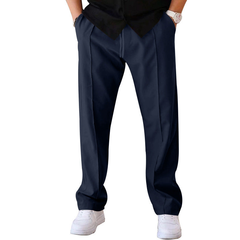 Men's Casual Loose Trousers Sports Straight Pants with Drawstring Design