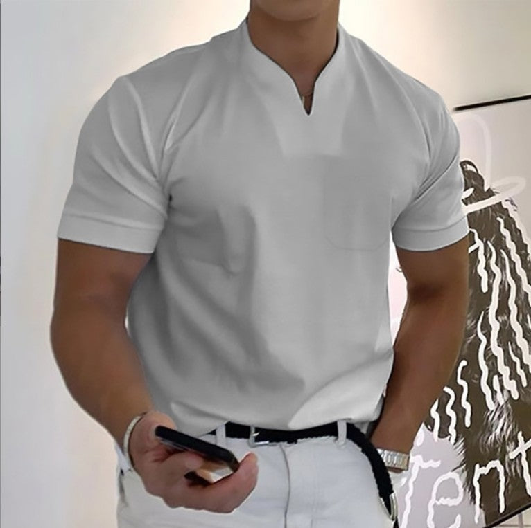 Summer Short Sleeve Shirt Men Fitness Plus Size Sports T-Shirt Elastic Cotton Pocket - TWENTY ONE SEVEN