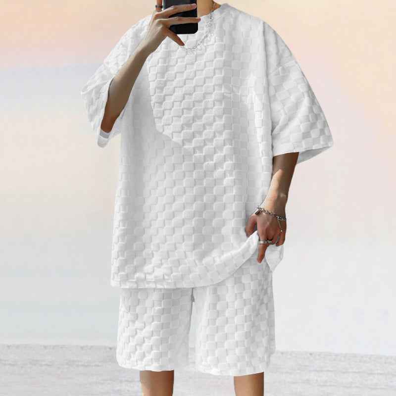 Jacquard Plaid Shorts Suit – Loose Straight Casual Style