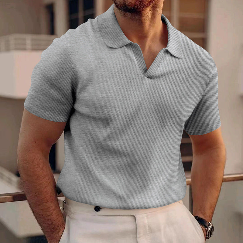 Polo Shirt Lapel V-neck Waffle Short Sleeve Men's T-shirt - TWENTY ONE SEVEN