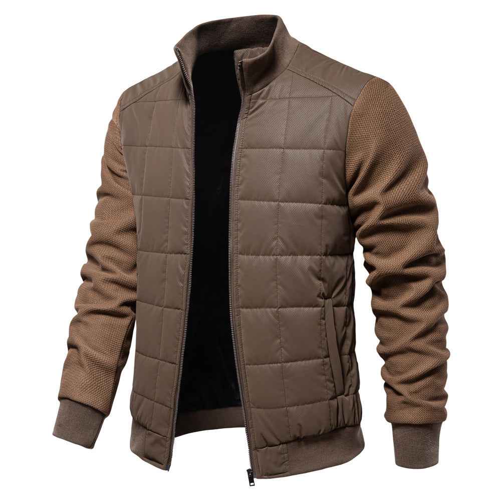 Fashion Stitching Winter Zipper Jacket Men with Stand Collar