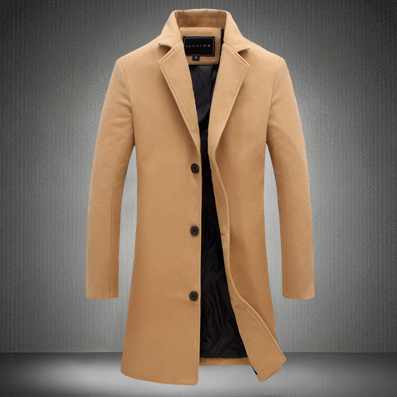 Autumn Winter Mens Woolen Coats Solid Color Casual Business Wear