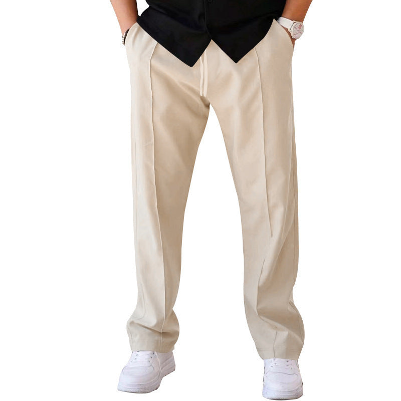 Men's Casual Loose Trousers Sports Straight Pants with Drawstring Design