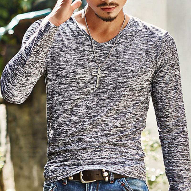 Long Sleeve T-Shirt Men Spring Autumn Fashion Round-Neck Slim Fit T-Shirt - TWENTY ONE SEVEN
