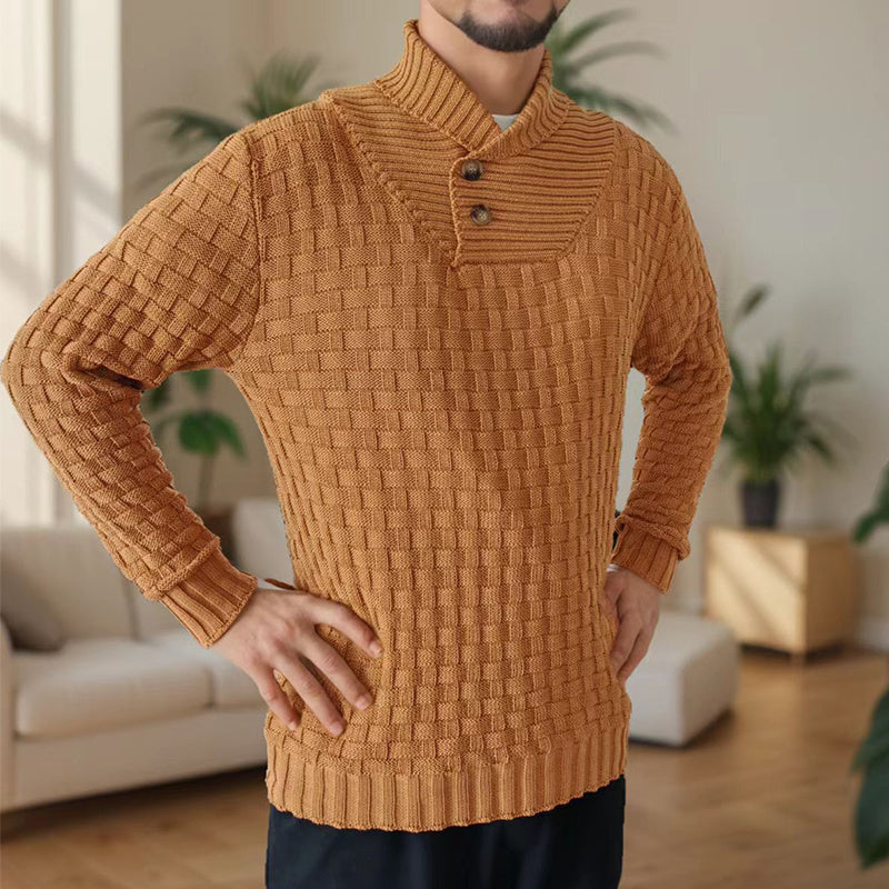 Men's Slim Turtleneck Sweater With Button Design Fashion Casual Solid Color Pullover Top Clothing - TWENTY ONE SEVEN