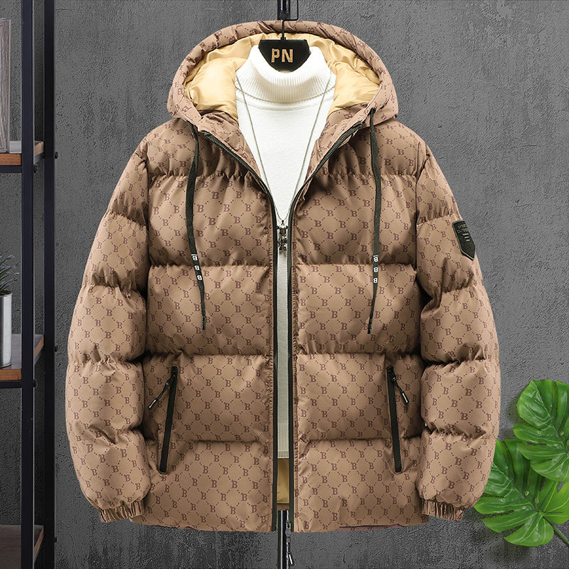 Autumn Winter Casual Men's Padded Hooded Coat Cotton Printing Popular