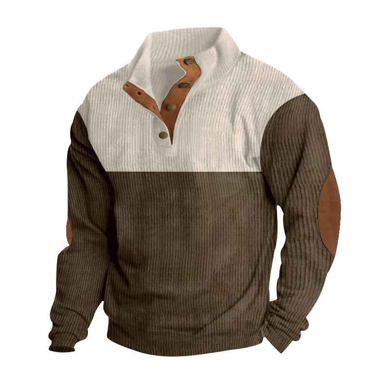 Men's Colorblock Pullover Sweatshirt - Casual Long Sleeve Stand-Collar Loose Top