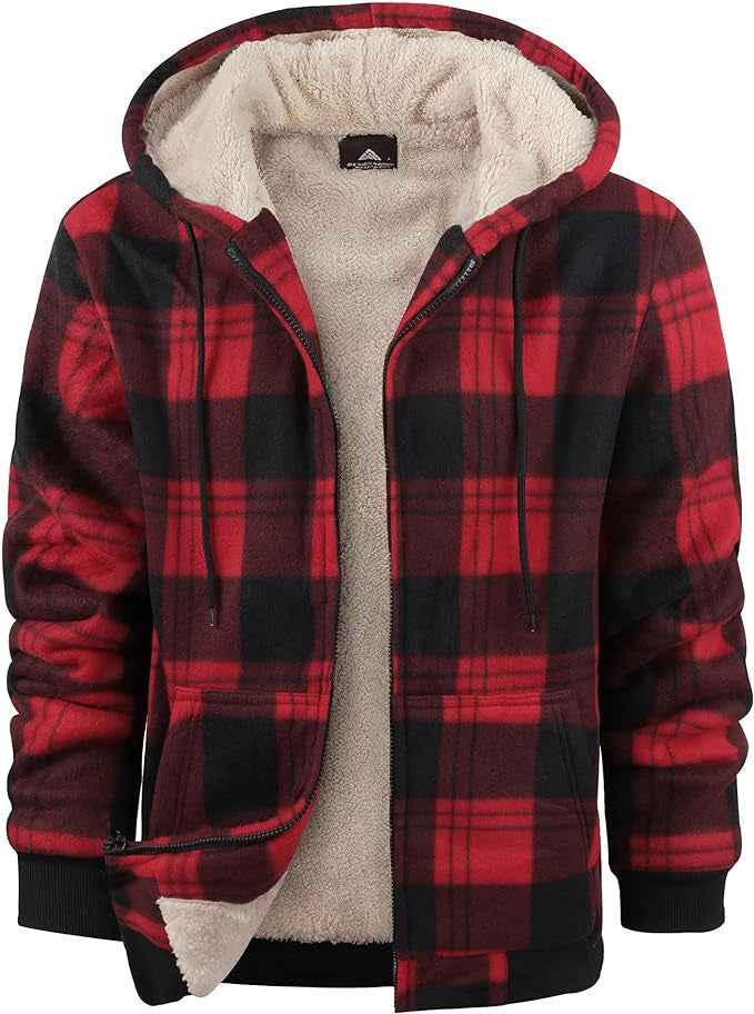 Men's Plaid Hooded Jacket Winter Thickened Cotton-Padded Coat Warm Clothing