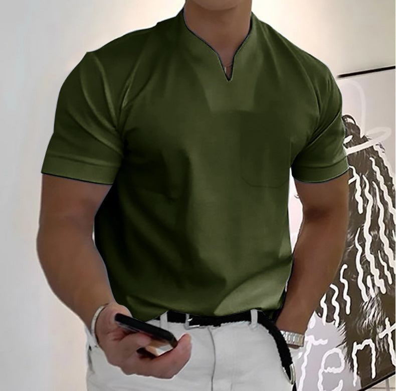 Summer Short Sleeve Shirt Men Fitness Plus Size Sports T-Shirt Elastic Cotton Pocket - TWENTY ONE SEVEN