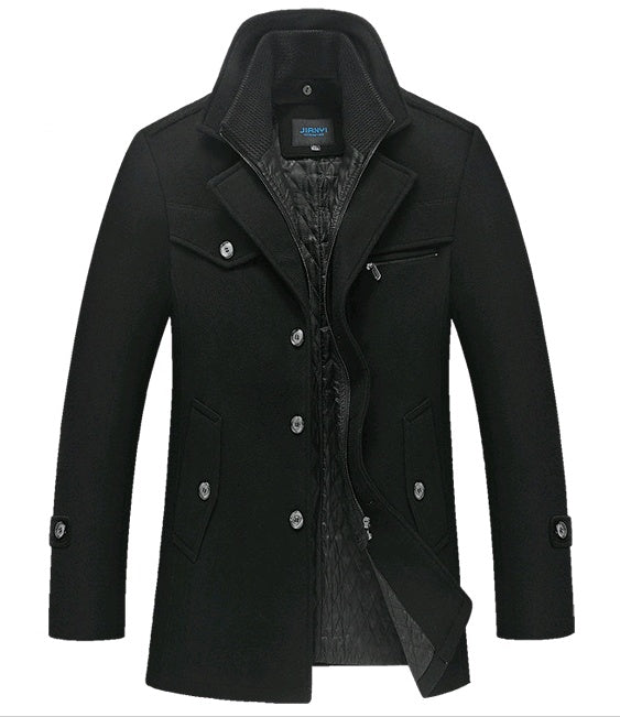 Autumn Winter Men's Winter Windbreaker Coat Thick Double Collar Wool Long Section
