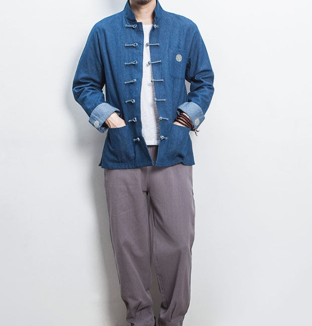 Retro Fashion Hanfu Denim Jacket Cheongsam Top Shirt