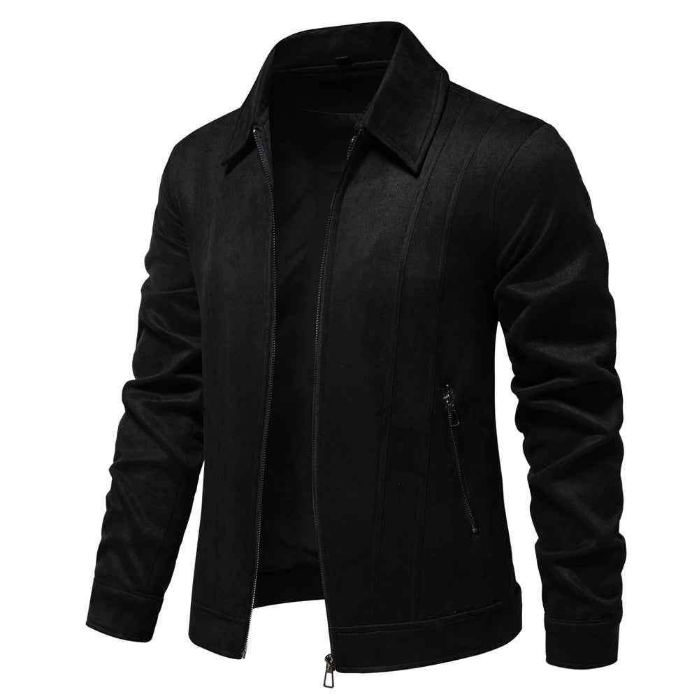 Fashion Lapel Zipper Men's Suede Jacket for Autumn and Winter Outdoor Wear