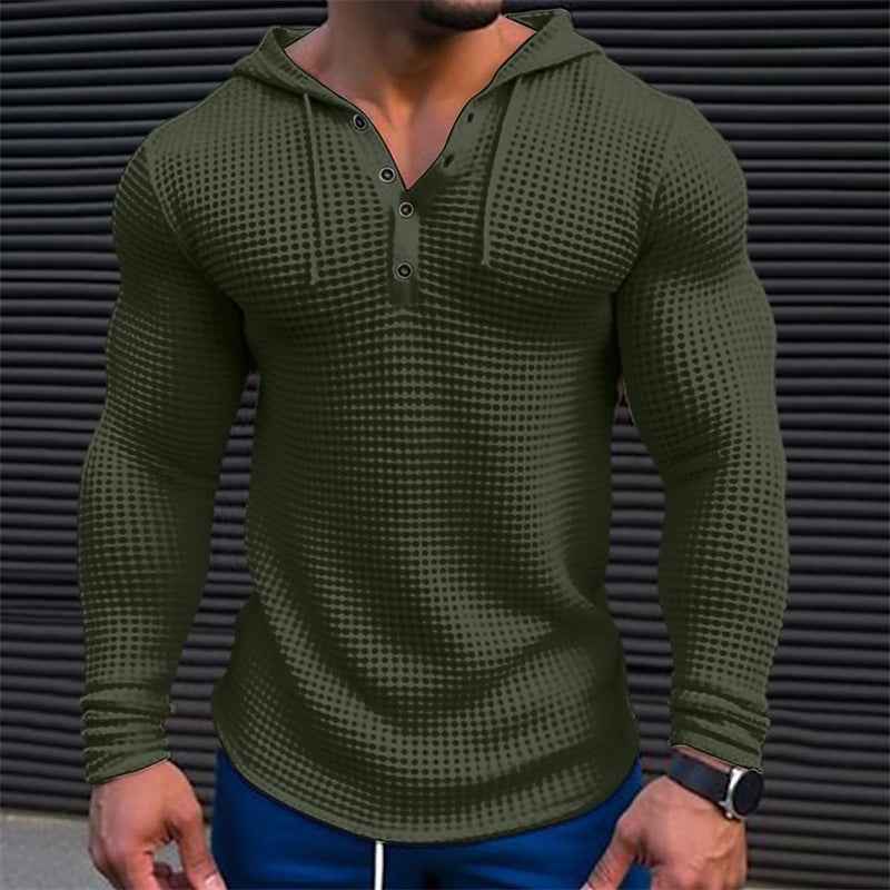 Men's Casual Long Sleeve T-shirt Waffler Slim Pullover Sweatshirt Solid Color Comfortable Outdoor Streetwear S-3XL