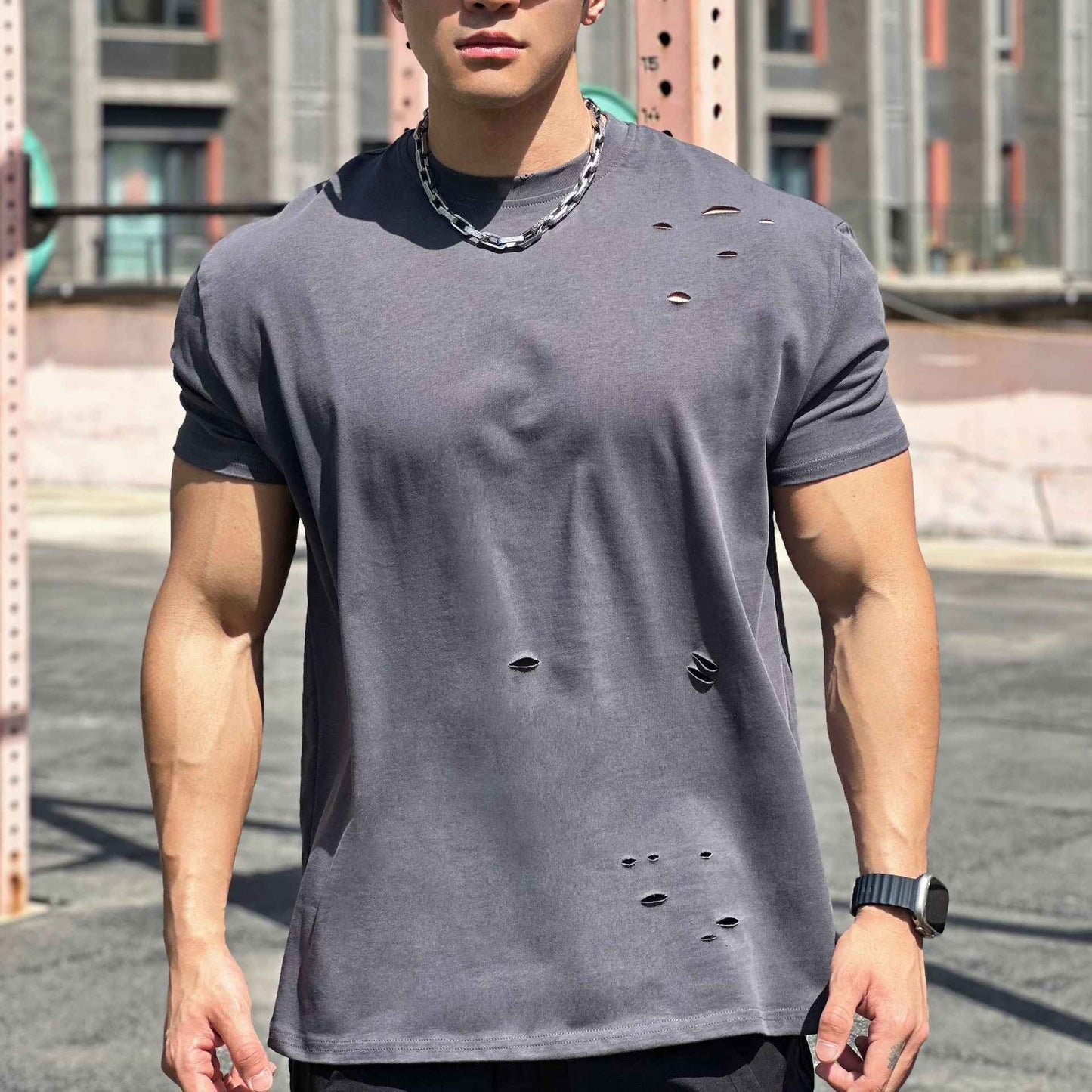 Muscle Sports Men's Fitness Cotton T-Shirt - Loose Cotton Fitness Short Sleeve for Men