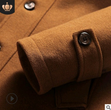 Autumn Winter Men's Winter Windbreaker Coat Thick Double Collar Wool Long Section