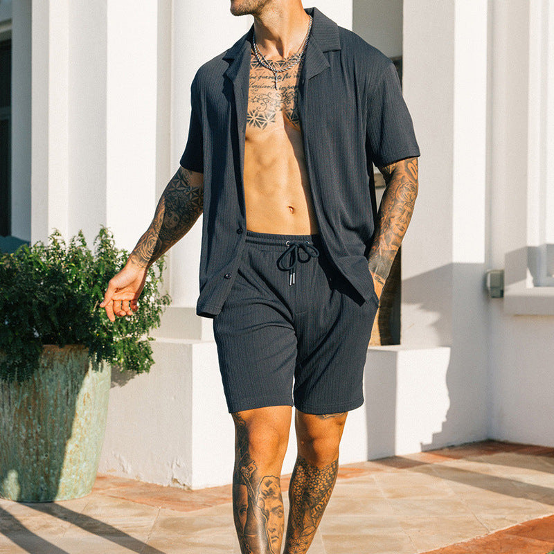 Men's Two Piece Set Short Sleeve Lapel Button Shirts And Shorts Beach Style Suits Men Summer Fashion Clothing Streetwear - TWENTY ONE SEVEN