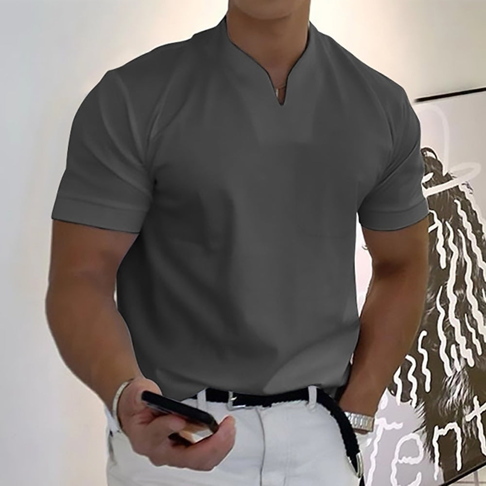 Summer Short Sleeve Shirt Men Fitness Plus Size Sports T-Shirt Elastic Cotton Pocket - TWENTY ONE SEVEN