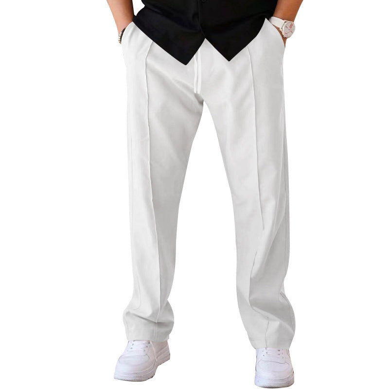 Men's Casual Loose Trousers Sports Straight Pants with Drawstring Design