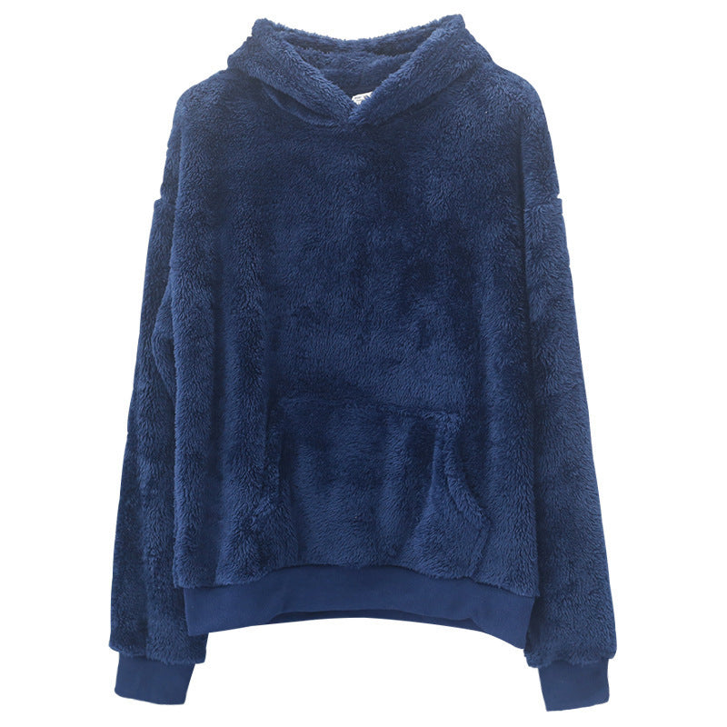 Double-sided Velvet Men's Plush Hooded Sweater with Pockets