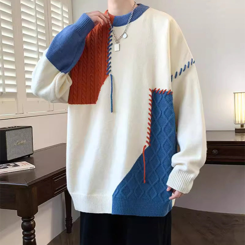 Colorblock Pullover Sweater Winter Fashion Long Sleeve Top Men's Clothing - TWENTY ONE SEVEN