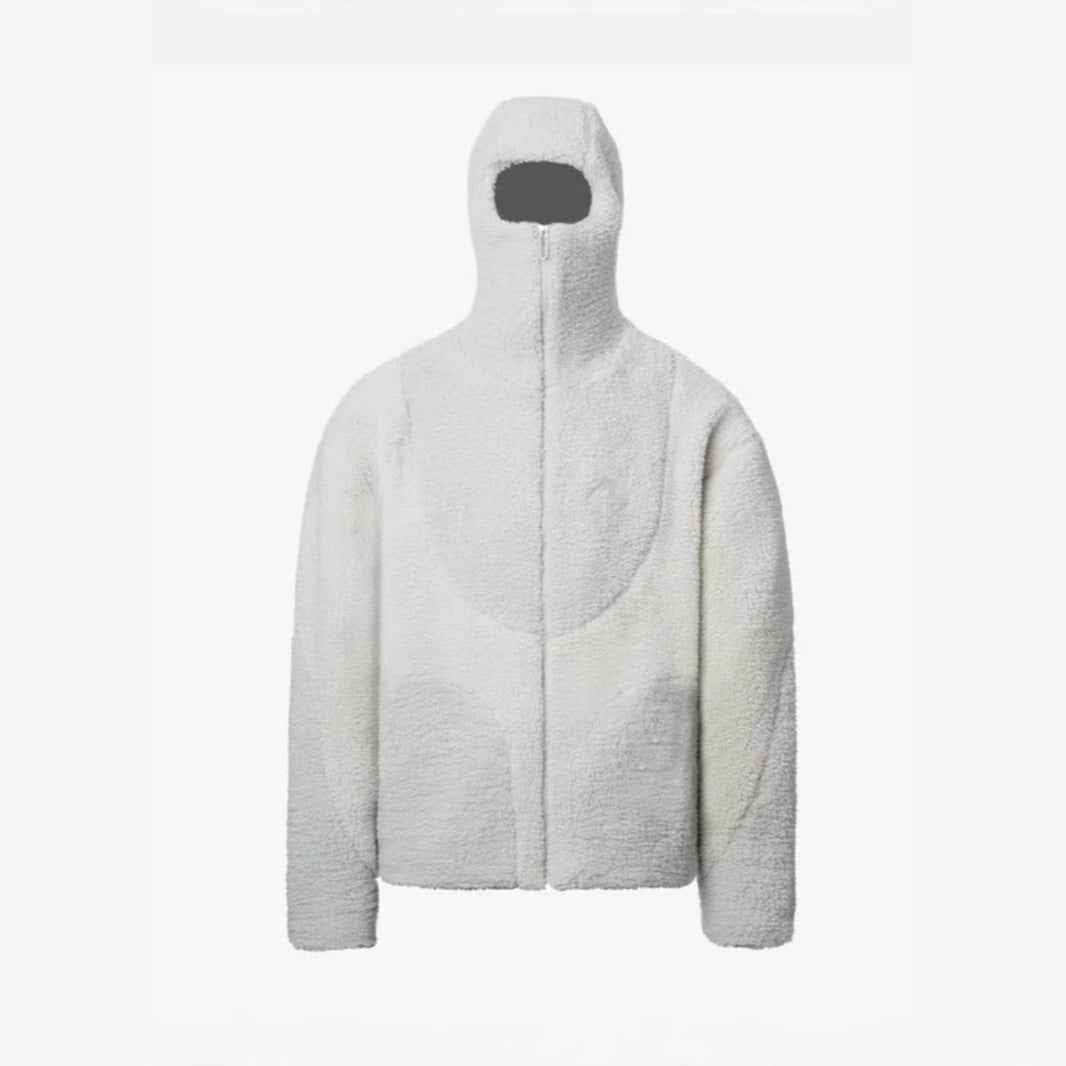 Lamb Wool Hooded Coat for Men - Fashionable Zip-Up Sweatshirt with Patchwork Design
