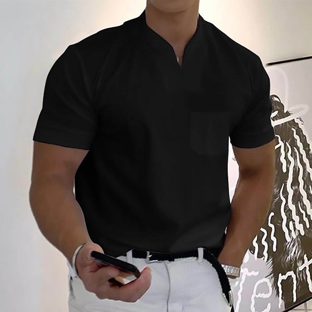 Summer Short Sleeve Shirt Men Fitness Plus Size Sports T-Shirt Elastic Cotton Pocket - TWENTY ONE SEVEN